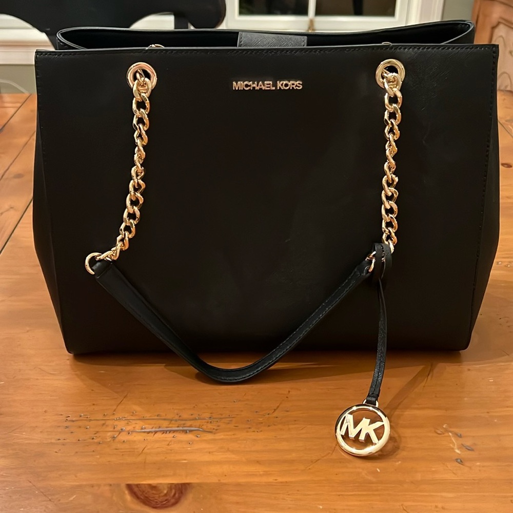Michael Kors “Teagen Large Tote/Shoulder Bag” (Black Leather)